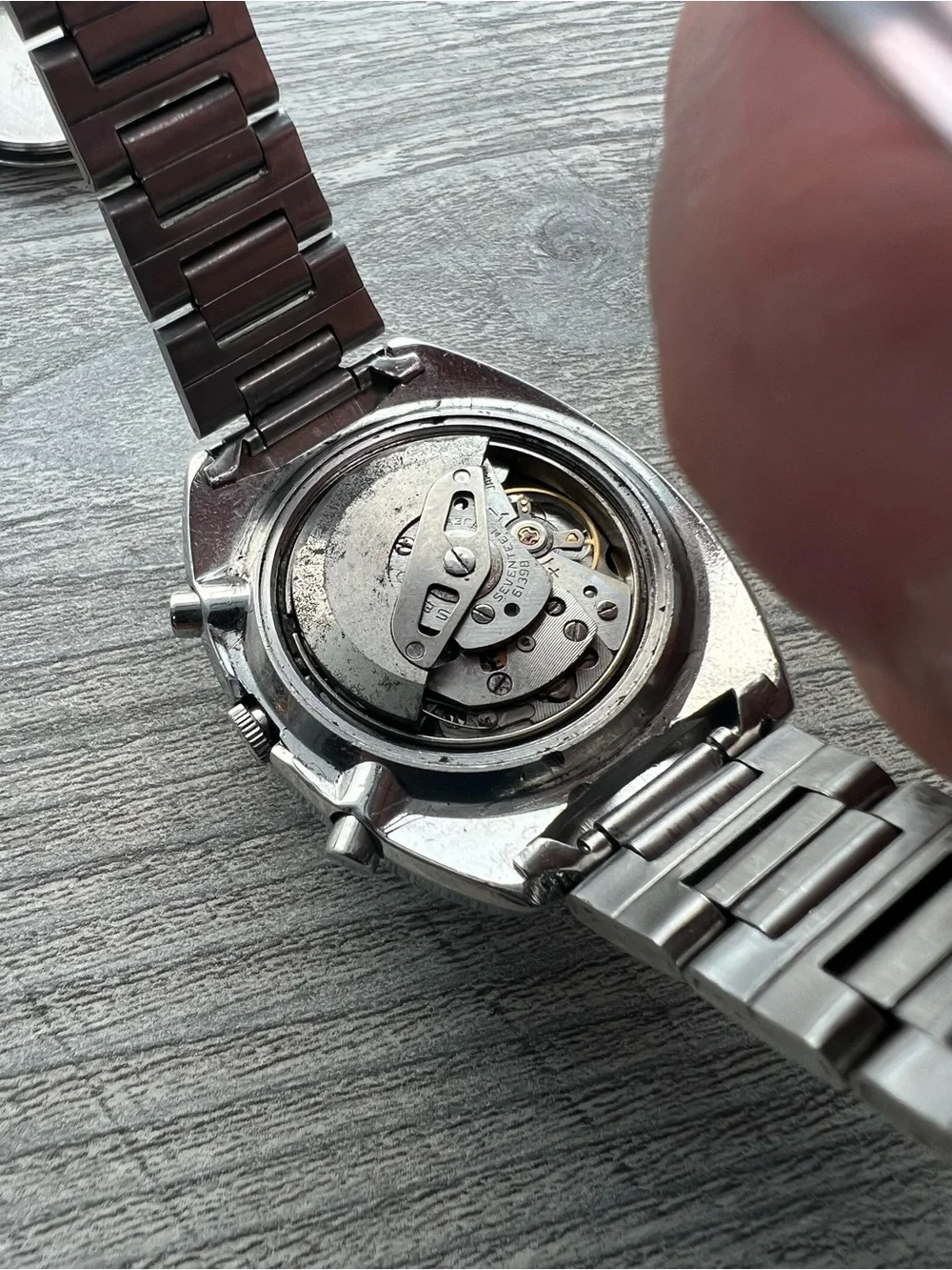 Seiko Pogue Yellow Dial Chronograph Watch with Blue and Red Tachymeter Bezel